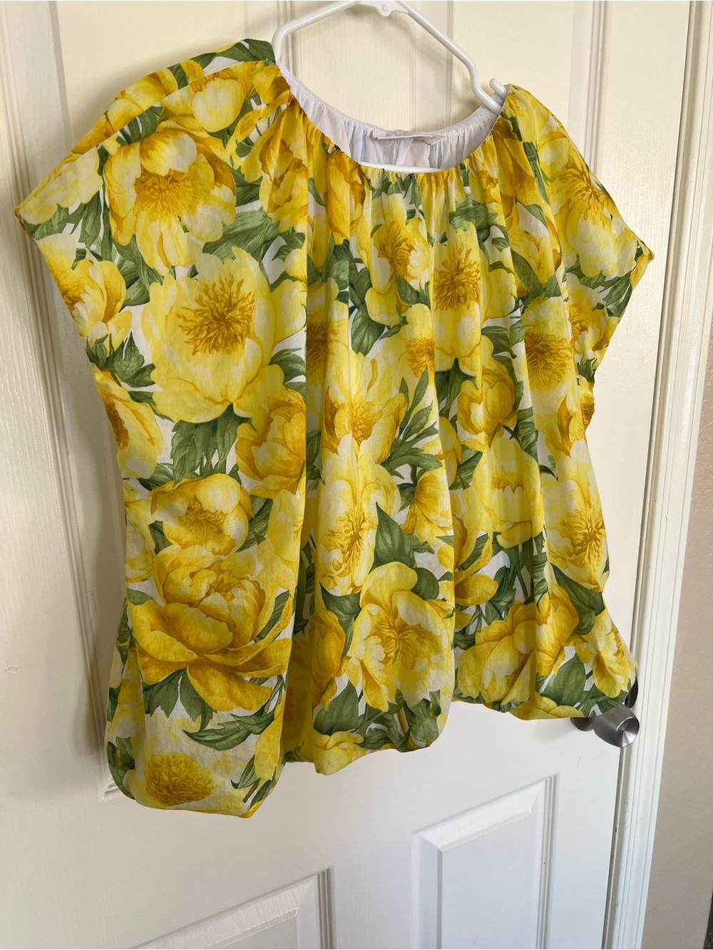 Carla Rockmore Collection Bubble Yellow Peony Floral Peasant Blouse Size Large - Picture 5 of 9